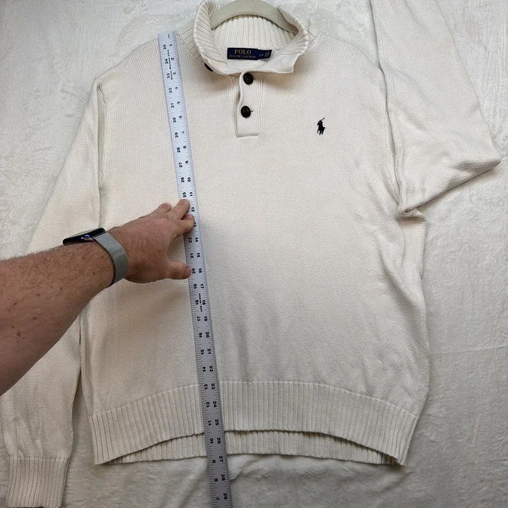 Polo Ralph Lauren‎ Sweater Mock Neck Button Collar Pony Logo Cream Mens Large